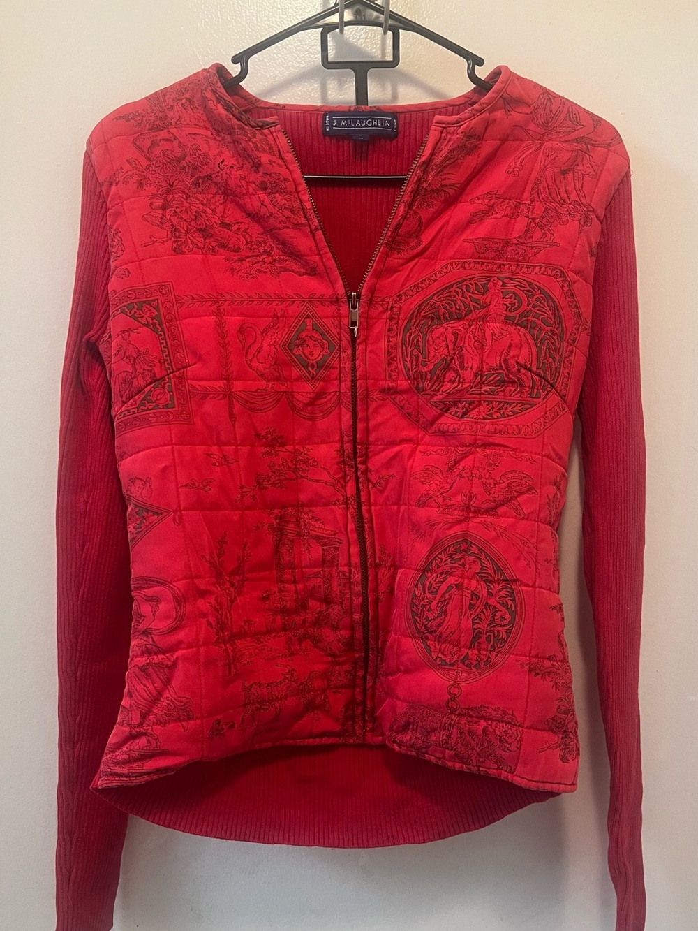 J. McLaughlin Red Quilted Zip-Front Bomber Jacket